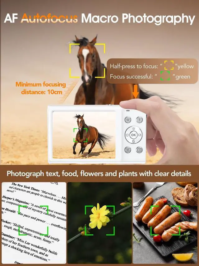 Alt view image 6 of 7 - Digital Camera,Autofocus 4K Vlogging Camera for Photography with 32GB Card,48MP Portable Compact Point and Shoot Digital Camera for Teens Adult Beginner with 16X Zoom,Anti-Shake,2 Batteries(White)