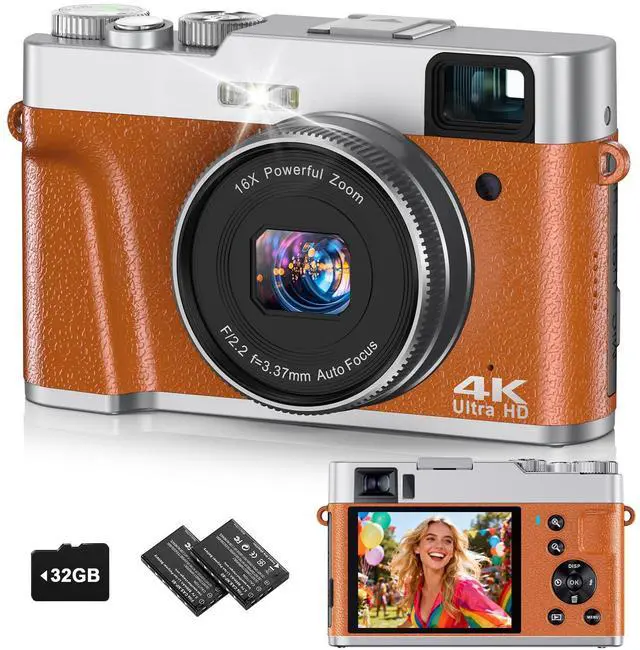 Main image of 4K Digital Camera for Photography, 48MP Autofocus Vlogging Cameras with 16X Digital Zoom, 2.8" LCD Point and Shoot Camera for YouTube, Anti-Shake Compact Cameras with 32GB Micro SD Card & 2 Batteries