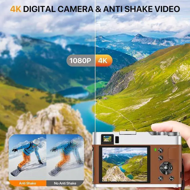 Alt view image 3 of 7 - 4K Digital Camera for Photography, 48MP Autofocus Vlogging Cameras with 16X Digital Zoom, 2.8" LCD Point and Shoot Camera for YouTube, Anti-Shake Compact Cameras with 32GB Micro SD Card & 2 Batteries