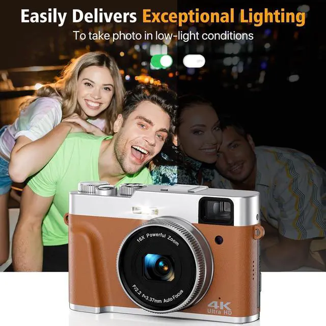 Alt view image 4 of 7 - 4K Digital Camera for Photography, 48MP Autofocus Vlogging Cameras with 16X Digital Zoom, 2.8" LCD Point and Shoot Camera for YouTube, Anti-Shake Compact Cameras with 32GB Micro SD Card & 2 Batteries