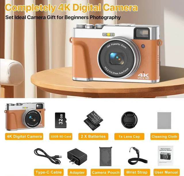Alt view image 7 of 7 - 4K Digital Camera for Photography, 48MP Autofocus Vlogging Cameras with 16X Digital Zoom, 2.8" LCD Point and Shoot Camera for YouTube, Anti-Shake Compact Cameras with 32GB Micro SD Card & 2 Batteries
