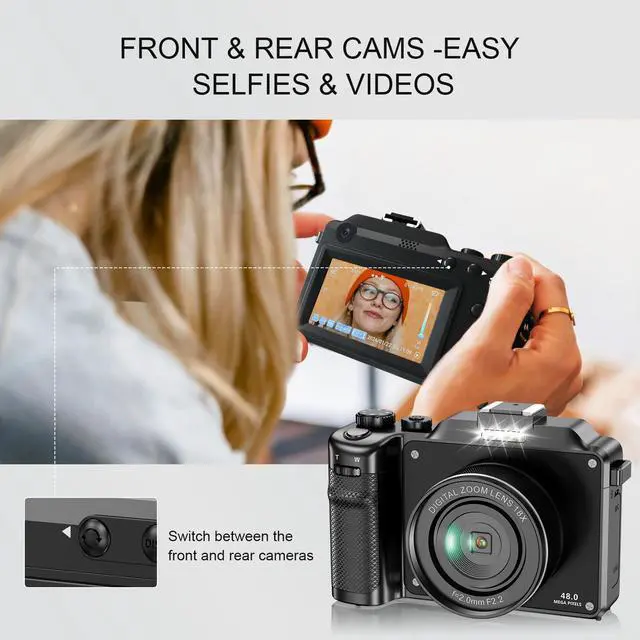 Alt view image 3 of 7 - Digital Camera with WiFi, 64MP Photography and 4K 5K Vlogging Camera Kit for YouTube, Front and Rear Dual Camera for Convenient Selfie, Equipped with 64GB Micro Card