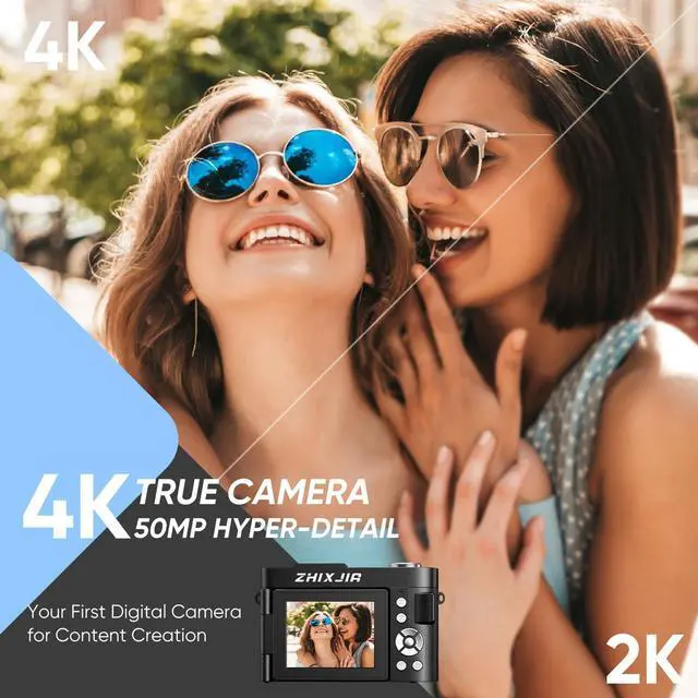 Alt view image 2 of 7 - 4K Digital Camera for Photography- 50MP Autofocus Vlogging Camera with 2.8" 180°Flip Screen, 18X Digital Zoom- Compact Point and Shoot Camera with 32GB TF for YouTube, Travel, Beginners, Black