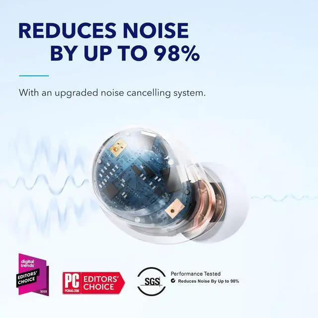 Alt view image 2 of 7 - by Anker Space A40 Auto-Adjustable Active Noise Cancelling Wireless Earbuds, Reduce Noise by Up to 98%, 50H Playtime, Comfortable Fit, App Customization, Wireless Charge (White)