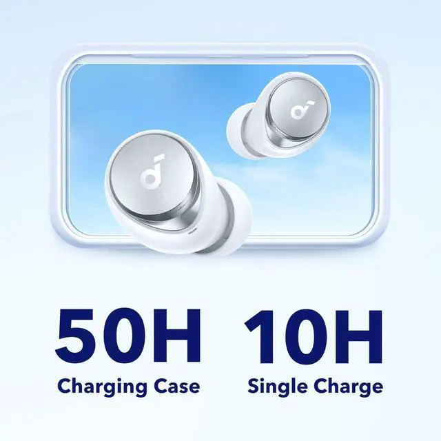 Alt view image 4 of 7 - by Anker Space A40 Auto-Adjustable Active Noise Cancelling Wireless Earbuds, Reduce Noise by Up to 98%, 50H Playtime, Comfortable Fit, App Customization, Wireless Charge (White)