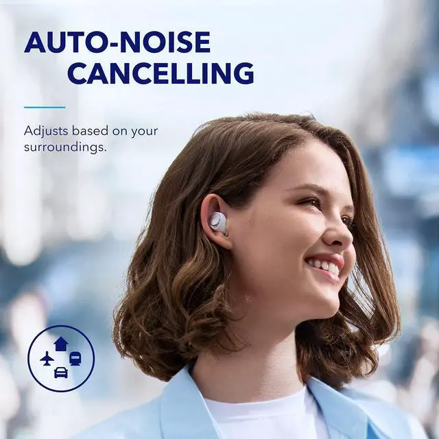 Alt view image 3 of 7 - by Anker Space A40 Auto-Adjustable Active Noise Cancelling Wireless Earbuds, Reduce Noise by Up to 98%, 50H Playtime, Comfortable Fit, App Customization, Wireless Charge (White)
