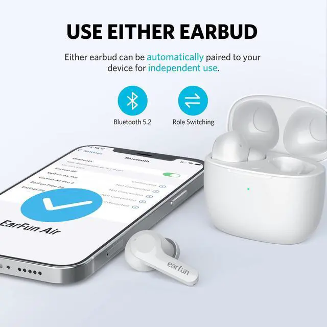 Alt view image 6 of 6 - Air True Wireless Earbuds, Bluetooth Earbuds with 4 Mics, Sweatshield IPX7 Waterproof with Volume Control, USB-C Fast Charge, in-Ear Headphones with Wireless Charging, Deep Bass, 35Hrs, White