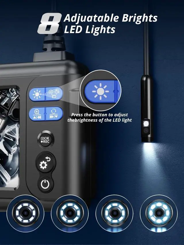 Alt view image 7 of 7 - Borescope Endoscope Camera with Light, Dual-Lens 1080P HD Industrial Inspection Camera with 8 LED Lights, 16.5Ft Semi-Rigid Snake Cable, 5" IPS Screen, 32GB Card, IP67 Waterproof Sewer Tools