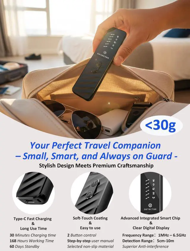 Alt view image 6 of 7 - Hidden Camera Detectors, Anti Spy Bug Camera Finder & GPS Tracker Detector, Anti-Theft Alarm, 6-Level Sensitivity, 168H Battery, Privacy Pen Hidden Device Detector for Travel, Hotel, Home, Car, Office