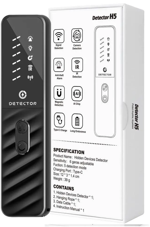 Alt view image 7 of 7 - Hidden Camera Detectors, Anti Spy Bug Camera Finder & GPS Tracker Detector, Anti-Theft Alarm, 6-Level Sensitivity, 168H Battery, Privacy Pen Hidden Device Detector for Travel, Hotel, Home, Car, Office