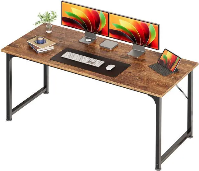 Main image of Computer Desk, 55 Inch Home Office Desk, Gaming Writing Work from Home Study Desk, Large Legroom, Sturdy Metal Frame, Modern Simple, Rustic Brown