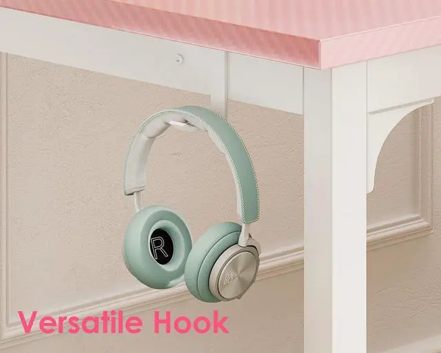 Alt view image 7 of 7 - 63 Inch Computer Desk Home Office Desk, Gaming Writing Work from Home Study Desk, Modern Simple Design, Large Legroom, Sturdy Metal Frame, Pink