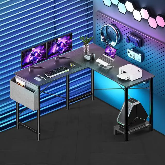 Alt view image 5 of 7 - 50 Inches L Shaped Home Office Computer Desk Reversible Corner Table PC with Wood Tabletop Metal Frame CPU Stand Side Bag for Gaming, Working and Studying, Black