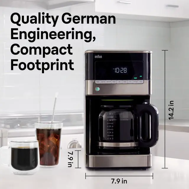 Alt view image 3 of 5 - BrewSense 12 Cup Drip Coffee Maker - Pause & Pour Mid Brew, Coffee Machine with 24-Hour Timer & Clock, Bold & Regular Strength, 1-4 Cup Functions, Self Clean, Auto Shutoff, Stainless Steel