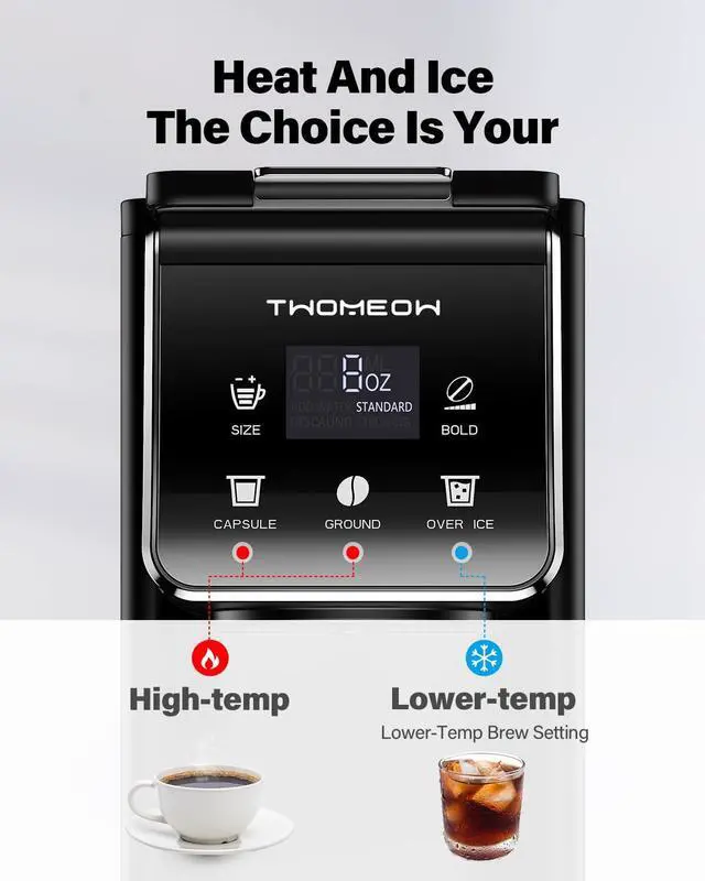 Alt view image 2 of 7 - Coffee Maker Hot & Iced With Bold Setting,Single Serve Coffee Maker For K Cup And Grounds,52 Oz Removable Water Tank,6-14 Oz Brew Sizes,One Cup Kcup Coffee Machine With Reusable Filter,(Black)