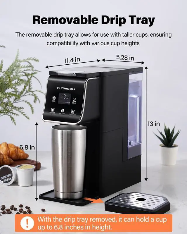 Alt view image 7 of 7 - Coffee Maker Hot & Iced With Bold Setting,Single Serve Coffee Maker For K Cup And Grounds,52 Oz Removable Water Tank,6-14 Oz Brew Sizes,One Cup Kcup Coffee Machine With Reusable Filter,(Black)