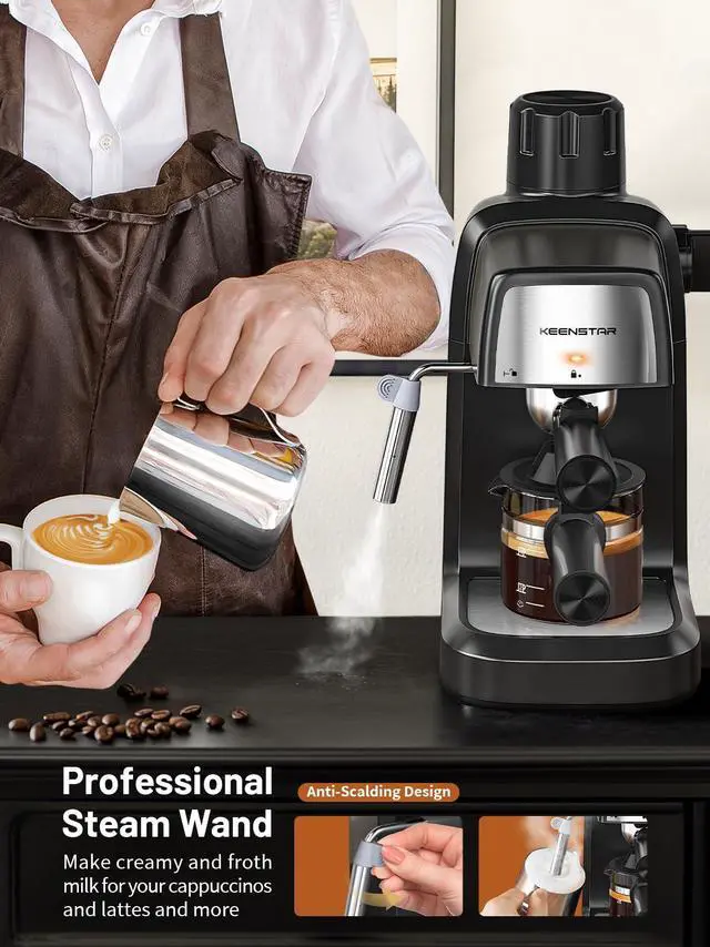 Alt view image 3 of 7 - 3.5Bar Espresso Machine with Milk Frother, 800W Compact Espresso and Cappuccino Machine with Preheating Function, 4 Cup Espresso Maker for Cappuccino or Latte, Gift for Coffee Lover
