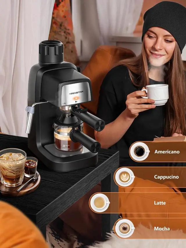 Alt view image 7 of 7 - 3.5Bar Espresso Machine with Milk Frother, 800W Compact Espresso and Cappuccino Machine with Preheating Function, 4 Cup Espresso Maker for Cappuccino or Latte, Gift for Coffee Lover
