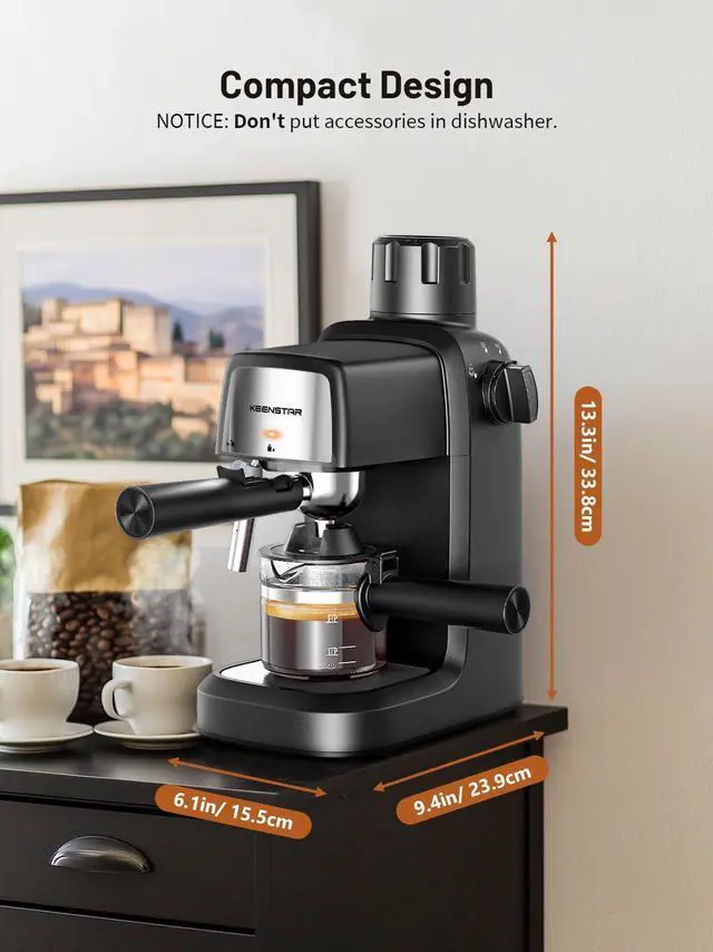 Alt view image 6 of 7 - 3.5Bar Espresso Machine with Milk Frother, 800W Compact Espresso and Cappuccino Machine with Preheating Function, 4 Cup Espresso Maker for Cappuccino or Latte, Gift for Coffee Lover