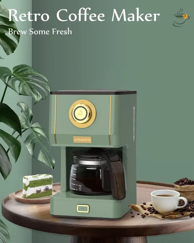 Alt view image 2 of 7 - Drip Coffee Maker, Coffee Machine with 25 Oz Glass Coffee Pot, Retro Style Coffee Maker with Reusable Filter & Three Brewing Modes, 30minute-Warm-Keeping, Matcha Green