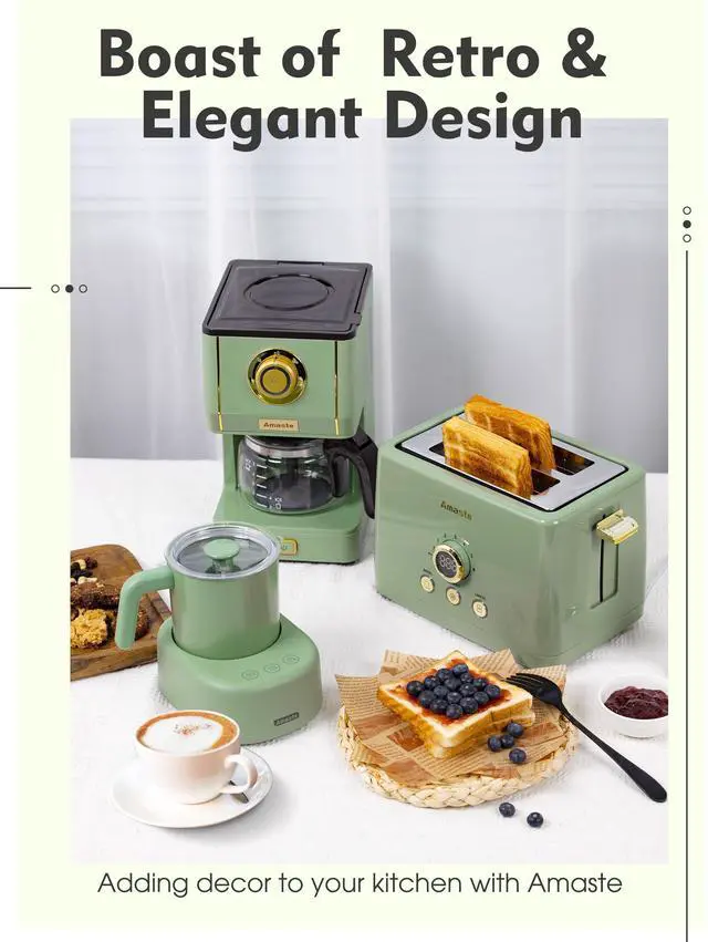 Alt view image 3 of 7 - Drip Coffee Maker, Coffee Machine with 25 Oz Glass Coffee Pot, Retro Style Coffee Maker with Reusable Filter & Three Brewing Modes, 30minute-Warm-Keeping, Matcha Green