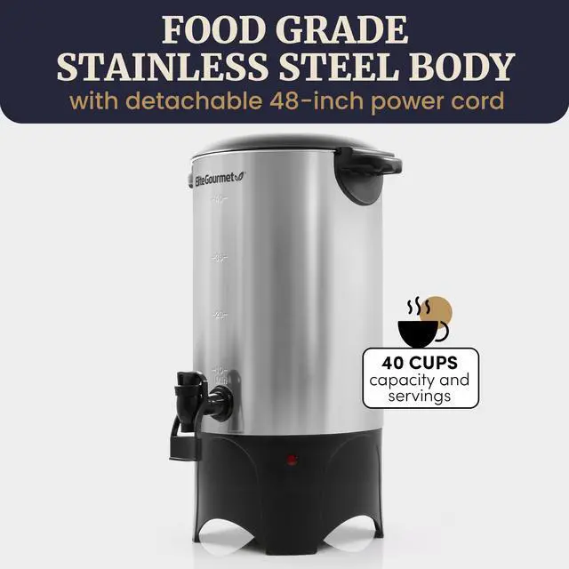Alt view image 5 of 7 - CCM040 Stainless Steel 40 Cup Coffee Urn Removable Filter For Easy Cleanup, Two Way Dispenser with Cool-Touch Handles Electric Coffee Maker Urn, Stainless Steel