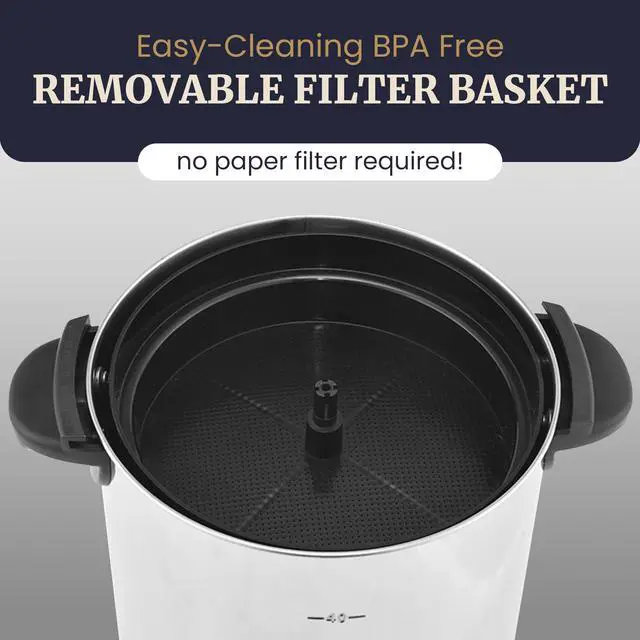Alt view image 4 of 7 - CCM040 Stainless Steel 40 Cup Coffee Urn Removable Filter For Easy Cleanup, Two Way Dispenser with Cool-Touch Handles Electric Coffee Maker Urn, Stainless Steel