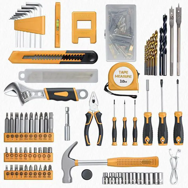 Alt view image 5 of 6 - Tool Set - Tool Kit with 8V Cordless Drill, 132 Piece Tool Box with Drill, Home Tool Kits for Men & Women, Hand Drill Set Perfect for Homeowner, Diyer, Handyman-Yellow