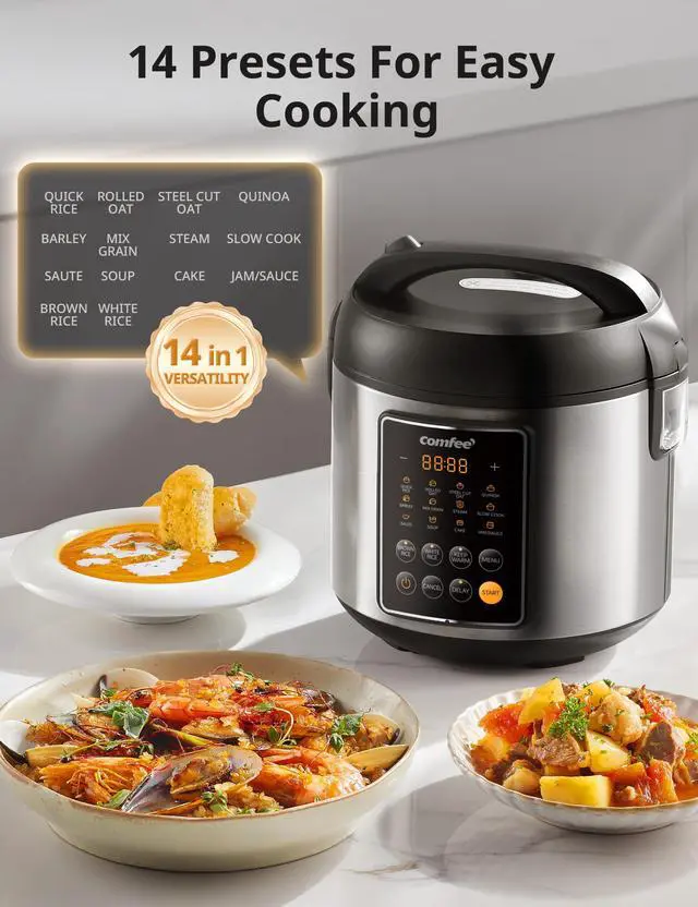 Alt view image 2 of 7 - Rice Cooker, 14-in-1 Stainless Steel Multi Cooker, Slow Cooker, Steamer, Sauté, and Warmer, 5.3 QT, 20 Cups Cooked (10 Cups Uncooked), Brown Rice, Quinoa and Oatmeal