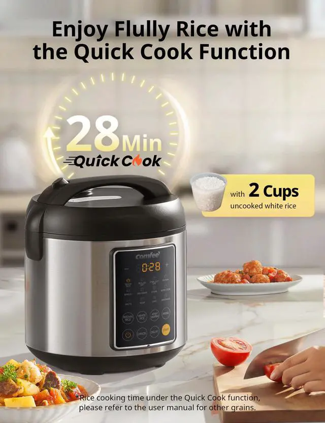 Alt view image 3 of 7 - Rice Cooker, 14-in-1 Stainless Steel Multi Cooker, Slow Cooker, Steamer, Sauté, and Warmer, 5.3 QT, 20 Cups Cooked (10 Cups Uncooked), Brown Rice, Quinoa and Oatmeal