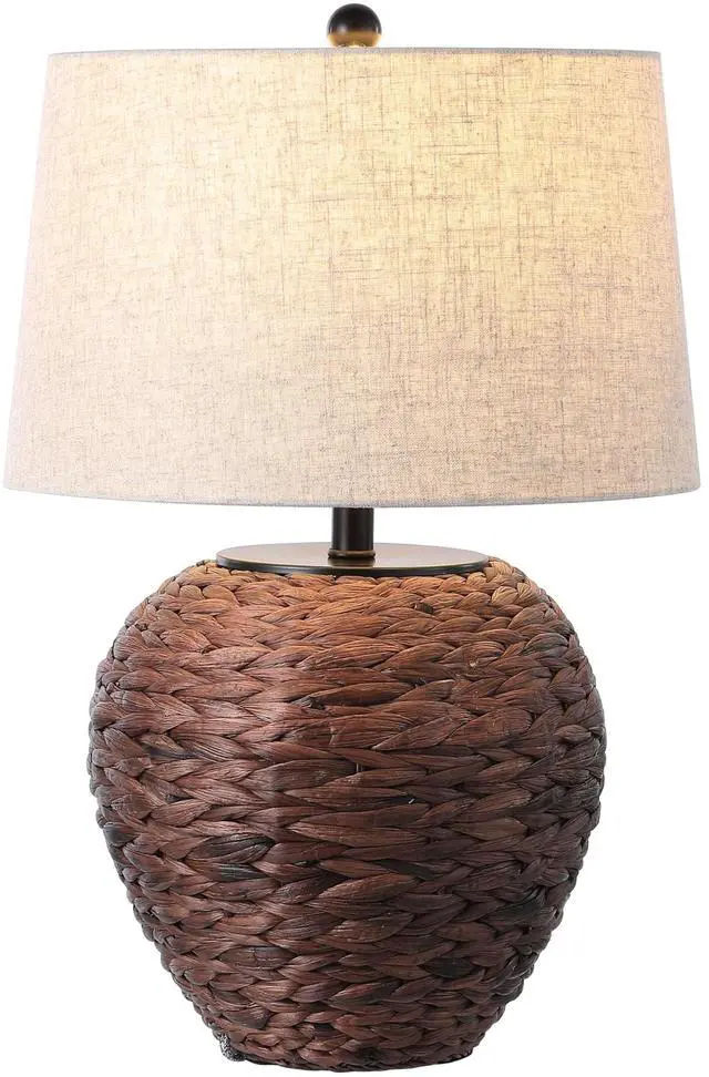 Main image of 24.5" Farmhouse Coastal Water Hyacinth Basket LED Table Lamp for Bedroom, Living Room, Office, Dark Brown