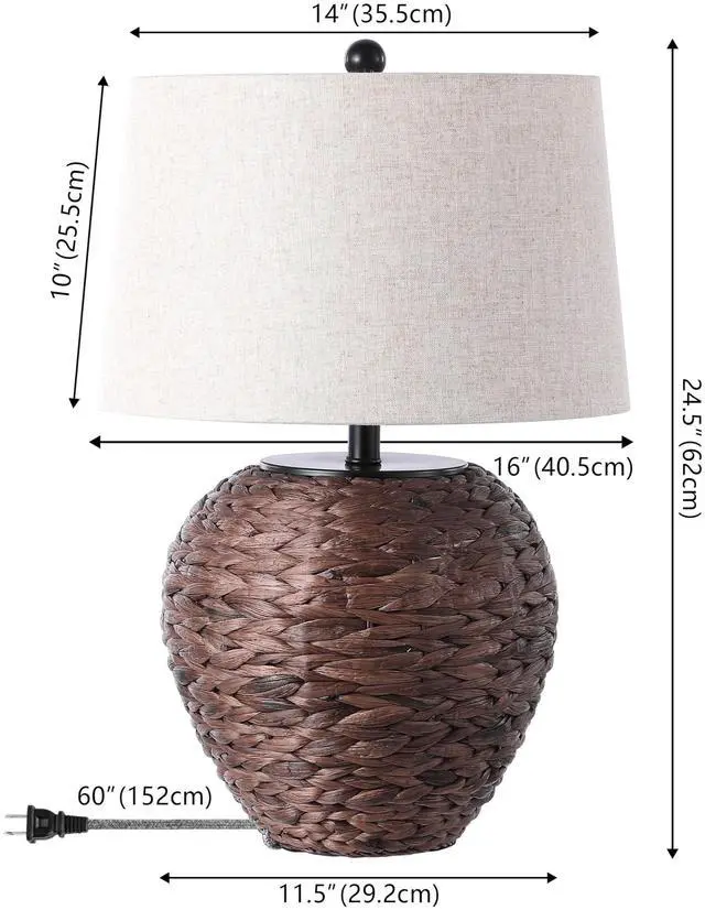 Alt view image 4 of 7 - 24.5" Farmhouse Coastal Water Hyacinth Basket LED Table Lamp for Bedroom, Living Room, Office, Dark Brown