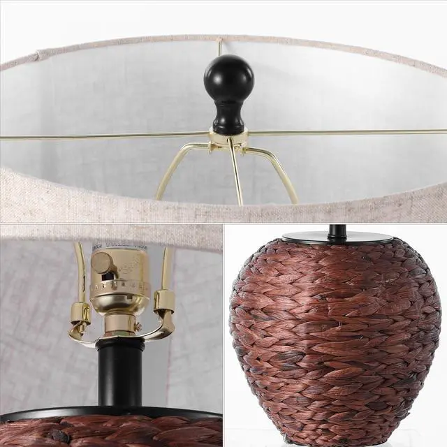 Alt view image 6 of 7 - 24.5" Farmhouse Coastal Water Hyacinth Basket LED Table Lamp for Bedroom, Living Room, Office, Dark Brown