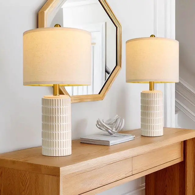Main image of 20.75" Small Modern Ceramic Table Lamps Set of 2 for Bedroom, White Bedside Lamps for Night Stands, Farmhouse Desk Decor Nightstand Table Lamps for Living Room End Table Beige