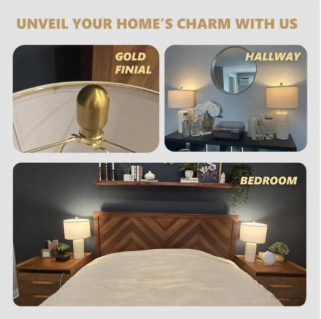 Alt view image 2 of 7 - 20.75" Small Modern Ceramic Table Lamps Set of 2 for Bedroom, White Bedside Lamps for Night Stands, Farmhouse Desk Decor Nightstand Table Lamps for Living Room End Table Beige