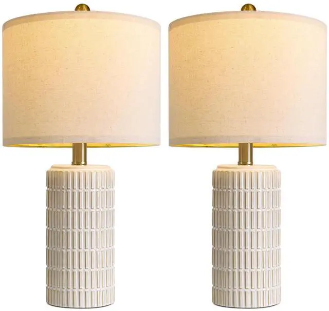 Alt view image 7 of 7 - 20.75" Small Modern Ceramic Table Lamps Set of 2 for Bedroom, White Bedside Lamps for Night Stands, Farmhouse Desk Decor Nightstand Table Lamps for Living Room End Table Beige