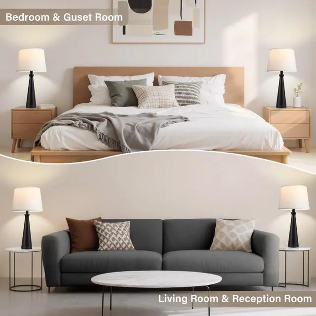 Alt view image 5 of 7 - Modern Table Lamps Set of 2 - Touch Bedside Lamp for Nightstand with USB C+A,3-Way Dimmable Black Nightstand Lamps for Living Room Bedroom End Table(Bulb Included)