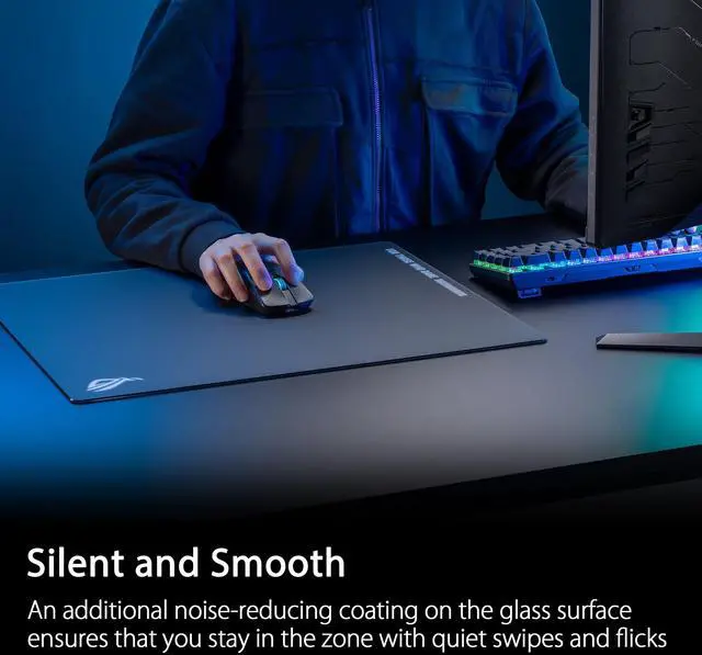 Alt view image 4 of 6 - ROG Moonstone Ace L Glass Gaming Mouse Pad 19.7 x 15.7, Ultra-Smooth Matte Tempered Glass for Quiet Ultrafast Glides, Impact/Scratch Resistant, Easy to Clean, Anti-Slip Silicone Base - Black