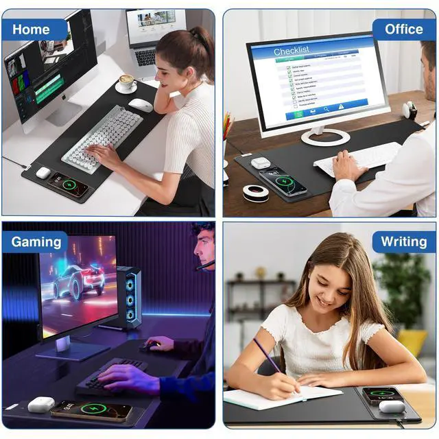 Alt view image 4 of 6 - Magnetic Wireless Charging Mouse Pad, 27.5"x11.8" Gaming Desk Mat for Keyboard/Laptop, Non-Slip Base & 20W PD Adapter, Waterproof Smooth Desk Writing Pad for Gamer, Office & Home, Black