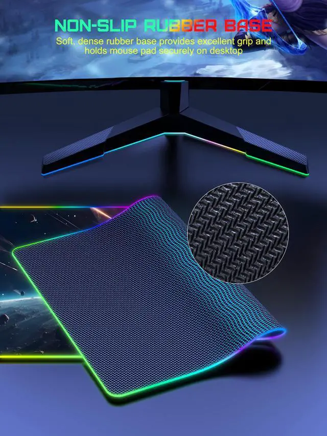 Alt view image 6 of 7 - RGB Gaming Mouse Pad with 15W Wireless Charging, 31.5 x 15.8 XXL Large Desk Mat Home Office Keyboard Pad for Desk, Waterproof Mousepad with Smooth Surface, Non-Slip Base, Cosmic Planet