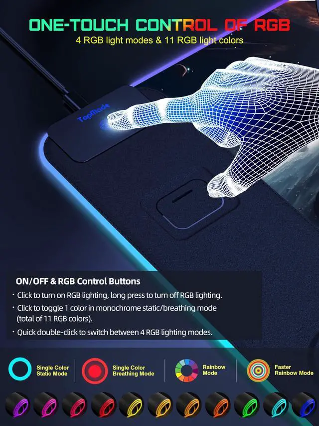 Alt view image 4 of 7 - RGB Gaming Mouse Pad with 15W Wireless Charging, 31.5 x 15.8 XXL Large Desk Mat Home Office Keyboard Pad for Desk, Waterproof Mousepad with Smooth Surface, Non-Slip Base, Cosmic Planet