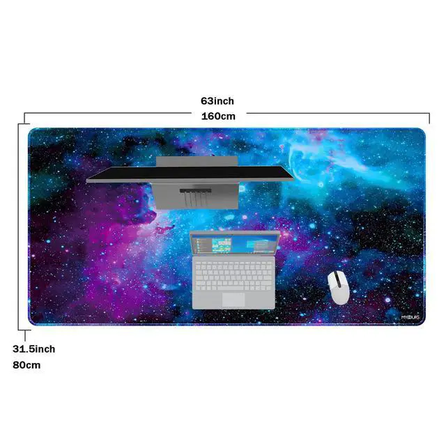 Alt view image 2 of 7 - 63 x 32 inches Gaming Mouse Pad, Extra Large XXL Full Desk Pad, Smooth Fabric & Non-Slip Rubber Mouse Mat, Extended Desk Mat for Gaming, Office and Working (Universe)