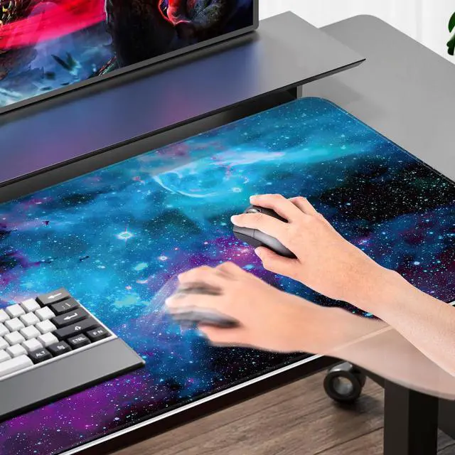 Alt view image 4 of 7 - 63 x 32 inches Gaming Mouse Pad, Extra Large XXL Full Desk Pad, Smooth Fabric & Non-Slip Rubber Mouse Mat, Extended Desk Mat for Gaming, Office and Working (Universe)