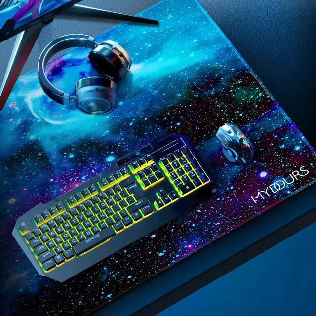 Alt view image 3 of 7 - 63 x 32 inches Gaming Mouse Pad, Extra Large XXL Full Desk Pad, Smooth Fabric & Non-Slip Rubber Mouse Mat, Extended Desk Mat for Gaming, Office and Working (Universe)