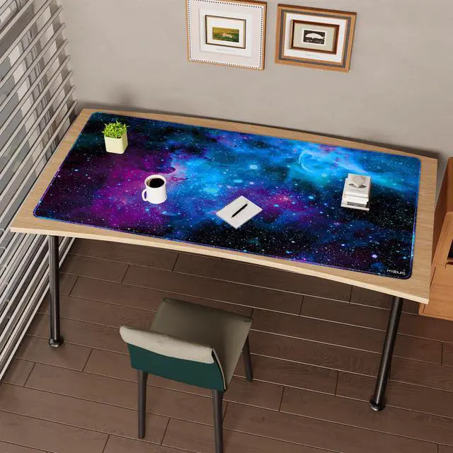 Alt view image 7 of 7 - 63 x 32 inches Gaming Mouse Pad, Extra Large XXL Full Desk Pad, Smooth Fabric & Non-Slip Rubber Mouse Mat, Extended Desk Mat for Gaming, Office and Working (Universe)