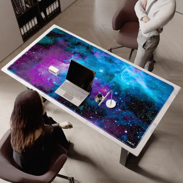Alt view image 6 of 7 - 63 x 32 inches Gaming Mouse Pad, Extra Large XXL Full Desk Pad, Smooth Fabric & Non-Slip Rubber Mouse Mat, Extended Desk Mat for Gaming, Office and Working (Universe)