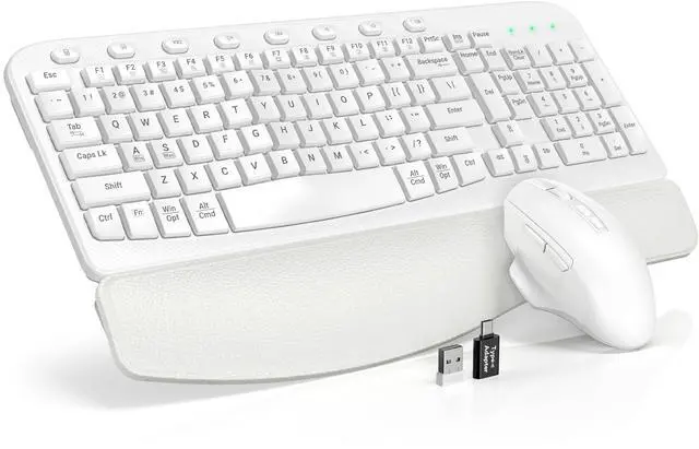 Main image of Wireless Keyboard and Mouse Combo, Ergonomic Wave Keys, Cushioned Plam Rest, Comfortable Silent Natural Typing, 2.4G Lag-Free, Full Size Keyboards Cordless Set for Multi-OS, Windows/Mac, White