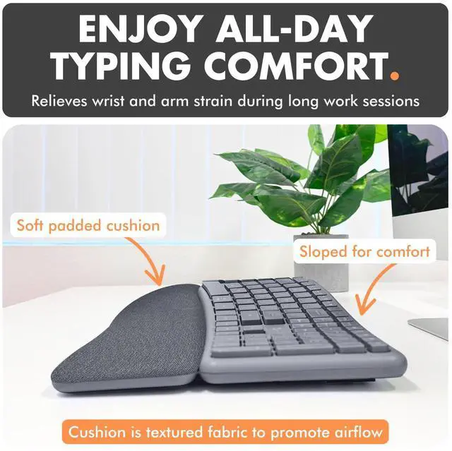 Alt view image 4 of 7 - X9 Split Ergonomic Keyboard Mouse Wireless Combo - Type Comfortably Longer - 2.4G/Bluetooth Ergo Keyboard Mouse Wireless, Silent Keys, Wrist Rest, Multi-Device, Rechargeable for Laptop, PC, Mac - Gray
