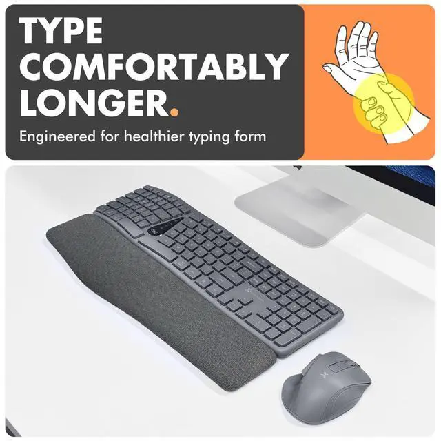 Alt view image 2 of 7 - X9 Split Ergonomic Keyboard Mouse Wireless Combo - Type Comfortably Longer - 2.4G/Bluetooth Ergo Keyboard Mouse Wireless, Silent Keys, Wrist Rest, Multi-Device, Rechargeable for Laptop, PC, Mac - Gray