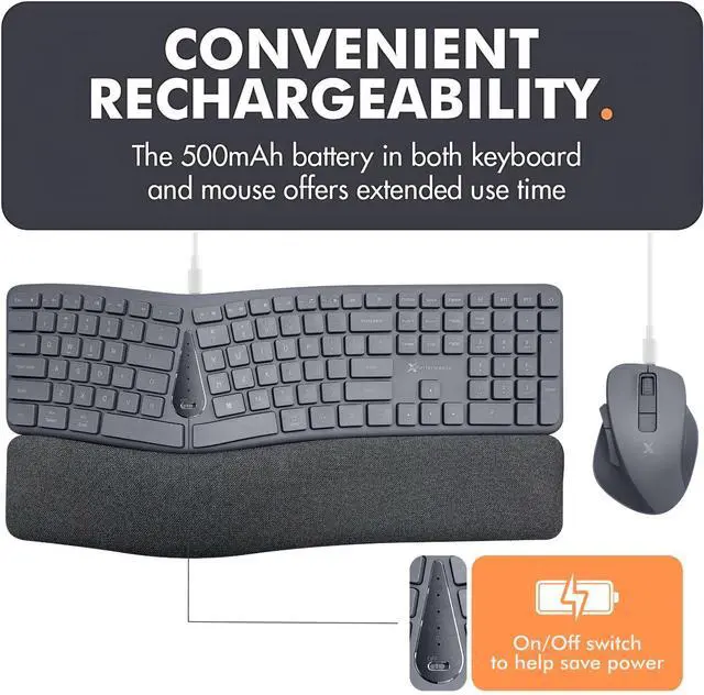 Alt view image 5 of 7 - X9 Split Ergonomic Keyboard Mouse Wireless Combo - Type Comfortably Longer - 2.4G/Bluetooth Ergo Keyboard Mouse Wireless, Silent Keys, Wrist Rest, Multi-Device, Rechargeable for Laptop, PC, Mac - Gray